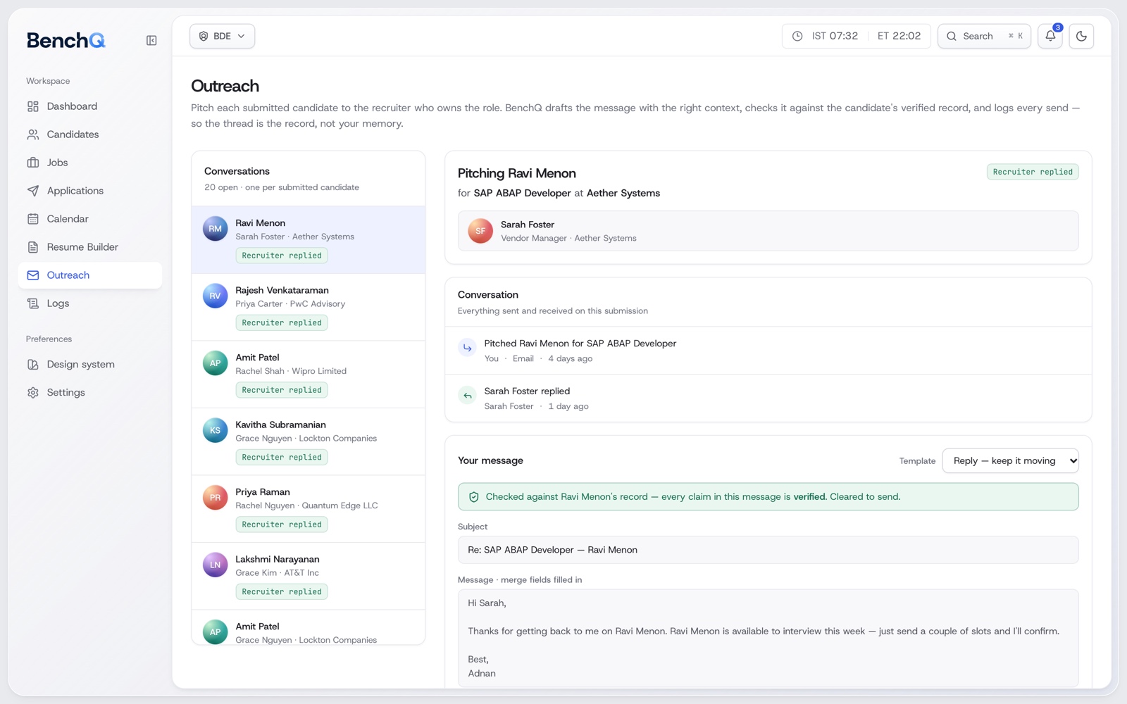 BenchQ — Pitch the vendor with the thread as the record
